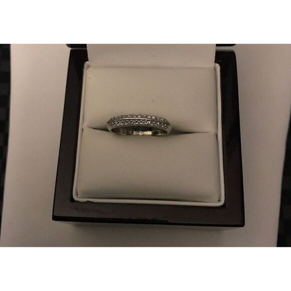 Gorgeous 1 Ct. Pave Milgrain Edge Sim Diamond Wedding Band Ring Sz 9~925SS - Picture 2 of 2